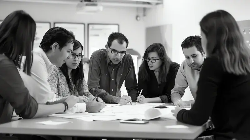 Equipo de trabajo colaborando alrededor de una mesa, enfocados en mejorar la productividad laboral